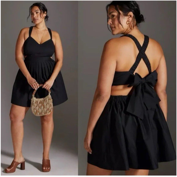NEW Maeve Anthropologie Plus Size Black Open Back Mini Dress Cocktail 20W $160 - Picture 1 of 10